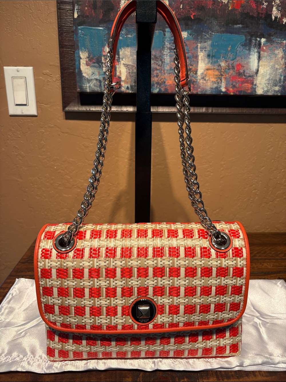 Kate Spade RARE Natalia Coral Leather & Raffia Shoulder/Crossbody MSRP $349